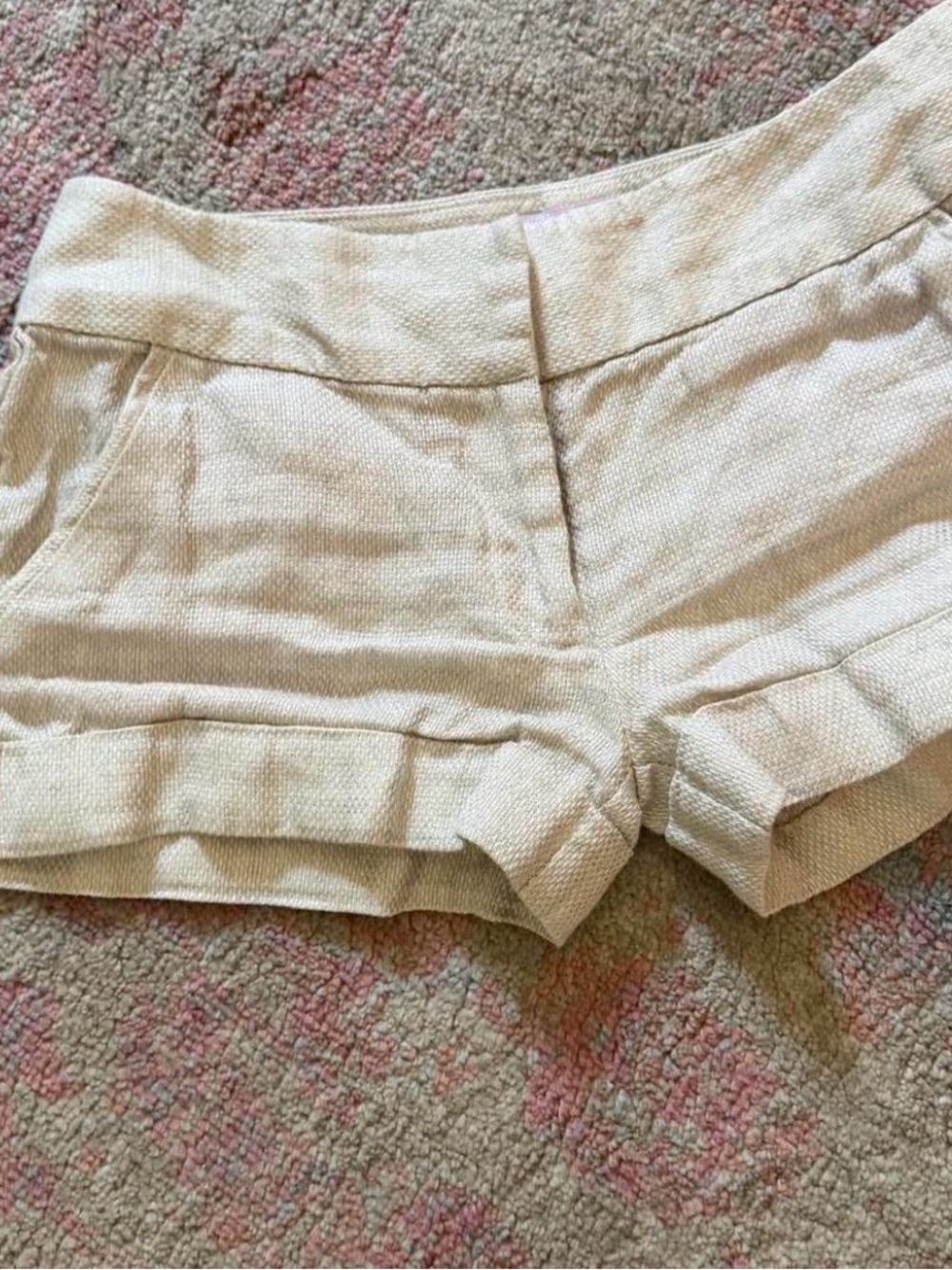 High-Waist Cream Linen Blend Women’s Shorts - Picture 2 of 3